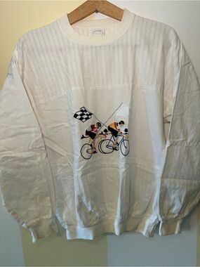VTG 90s Leisure Trends Cycling Bike Embroidered Seersucker Pullover L